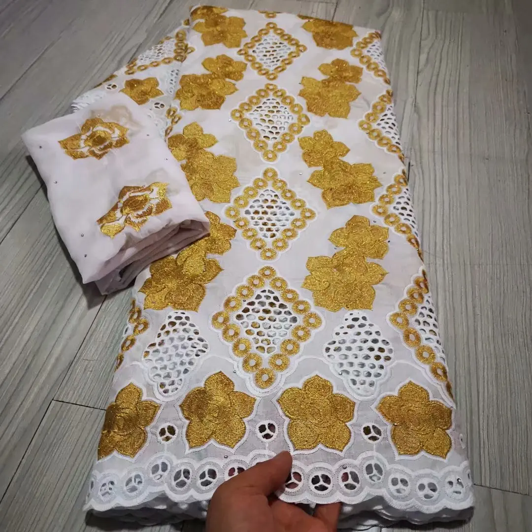 

2021 5Yards African Cotton Embroidery Swiss Voile Fabric And 2Y Chiffon Scarf Lace Cloth Material Tissu Tela For Sewing YCX10