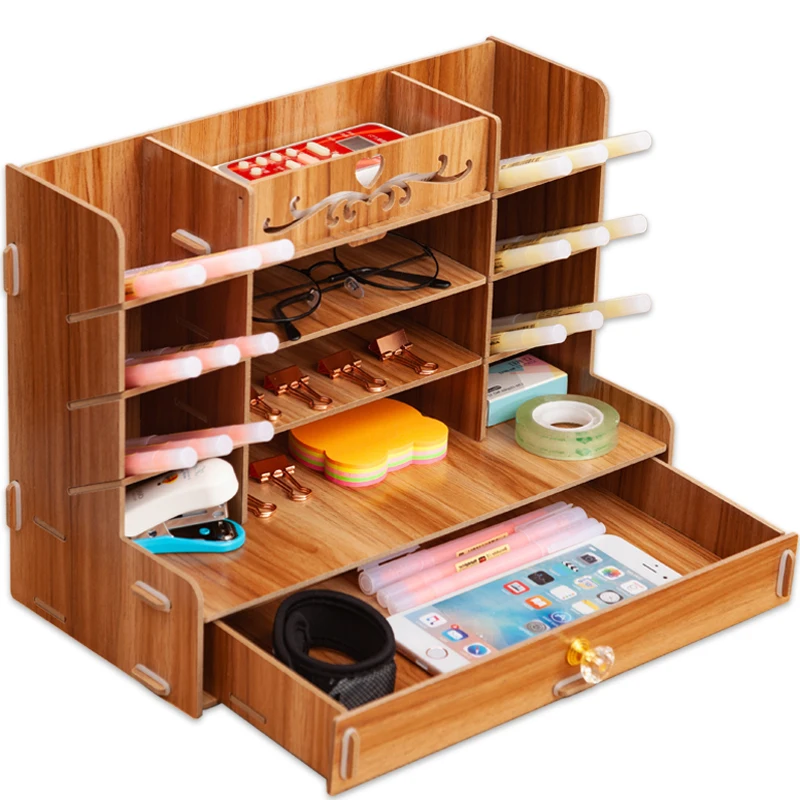

Деревянный Настольный органайзер, многофункциональный держатель для ручек и карандашей «сделай сам», настольный стационарный стеллаж для ...