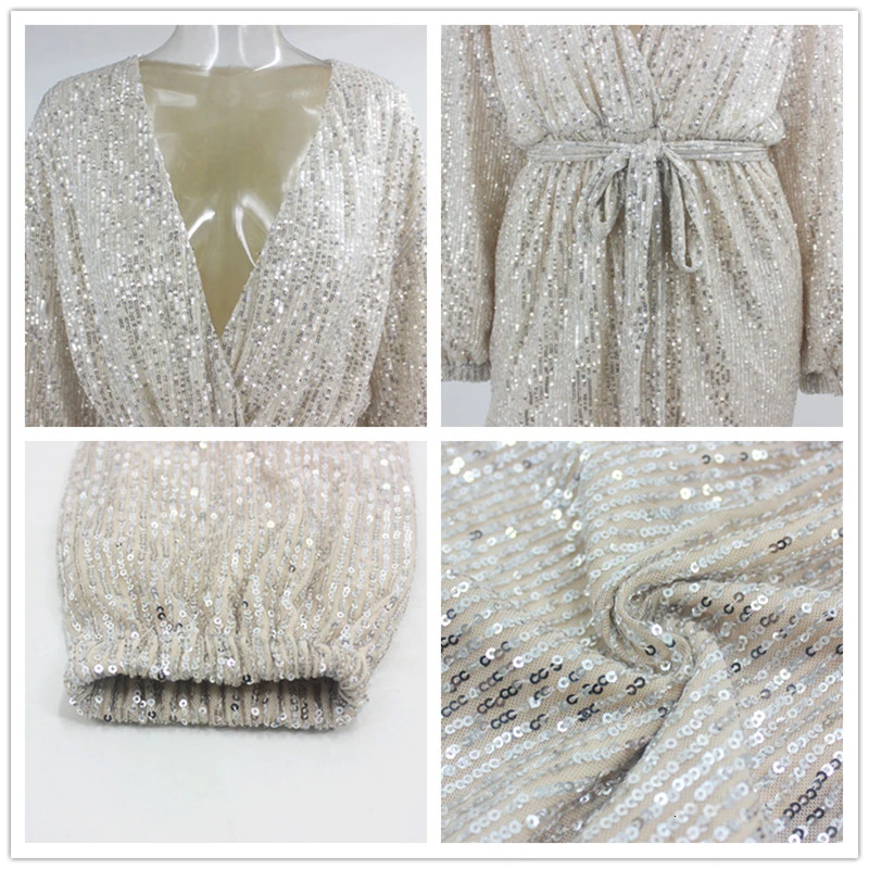 Fuedage зимний сексуальный блестящий комбинезон с V образным вырезом и пышными