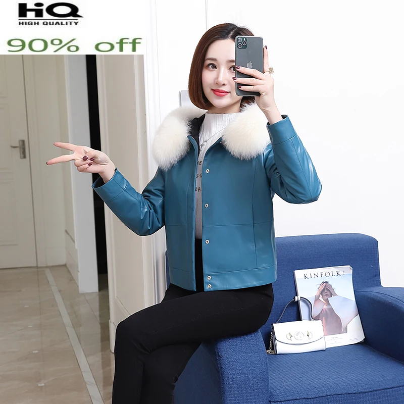 

Женский зимний пуховик из 100% натуральной овечьей кожи, с капюшоном