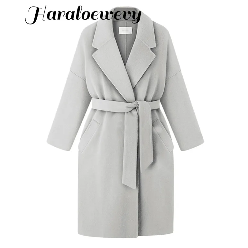 Модное повседневное длинное шерстяное пальто одноцветное свободное и куртка с