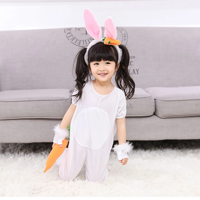 Детские костюмы для косплея с милым розовым кроликом девочек комбинезон зажимом