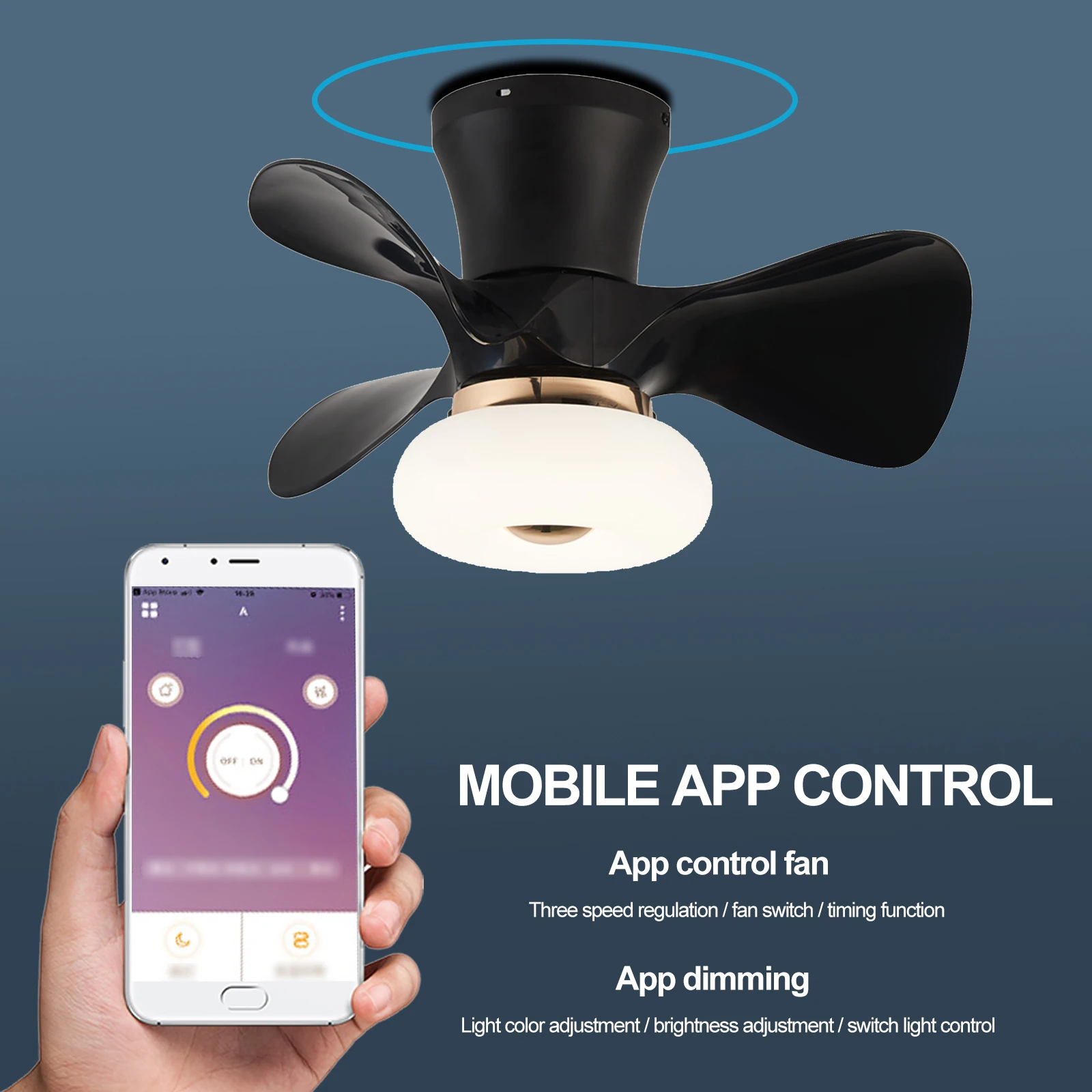 

AC110V-220V Ceiling Fan with Lighting with Remote Control APP BT Control Stepless Dimming 3-Color Light 3-Speed Wind Living Room