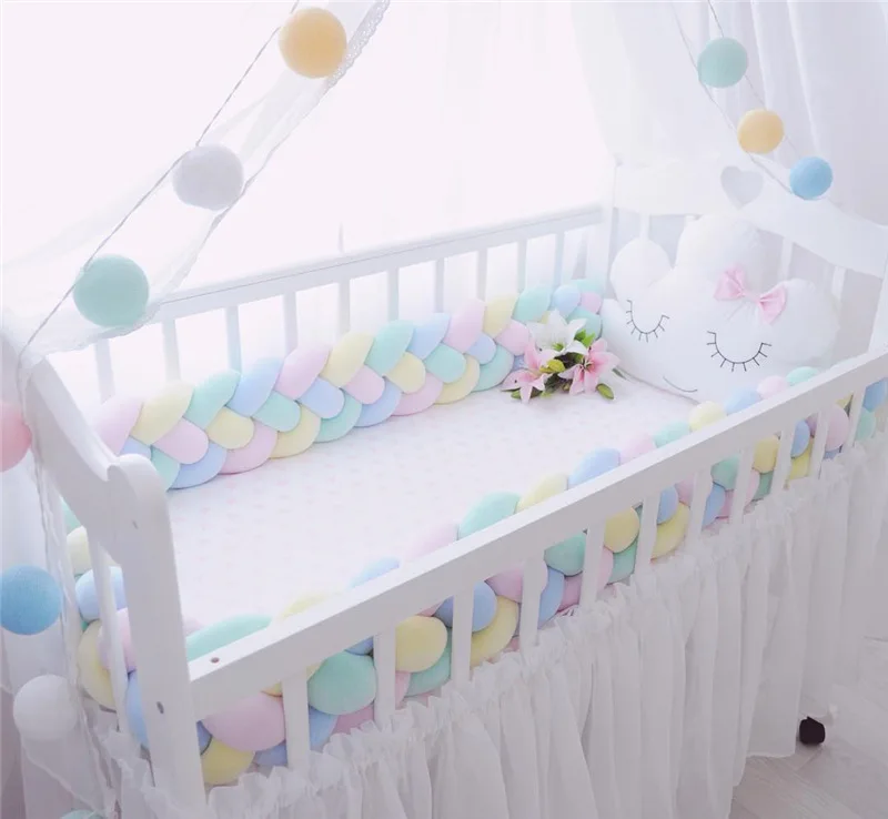 

Plush twist braid baby bed with knotted ball anti-collision children's bed with 3 meters 4 strands of baby bed decoration