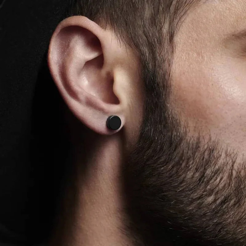 

8MM MENS EARRING SET STAINLESS STEEL CIRCLE CLIP STUD EARRINGS FAKE PLUGS NO PIERCING CLIP ON JEWELRY