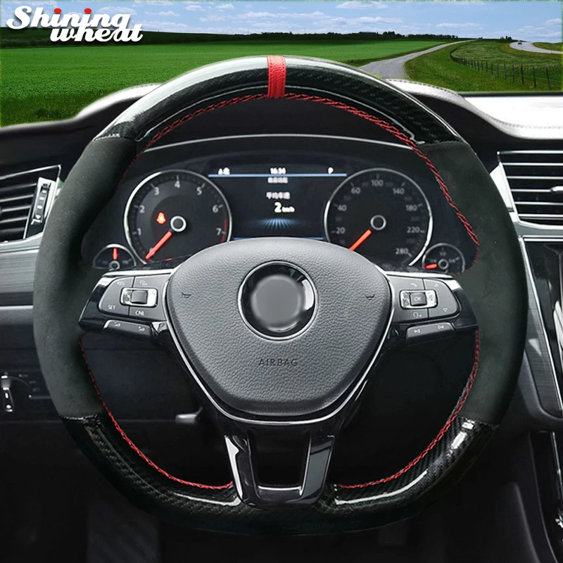 

PU Carbon Fiber Hand-Stitched Steering Wheel Cover for Volkswagen VW Golf 7 Mk7 New Polo Jetta Passat B8 Tiguan