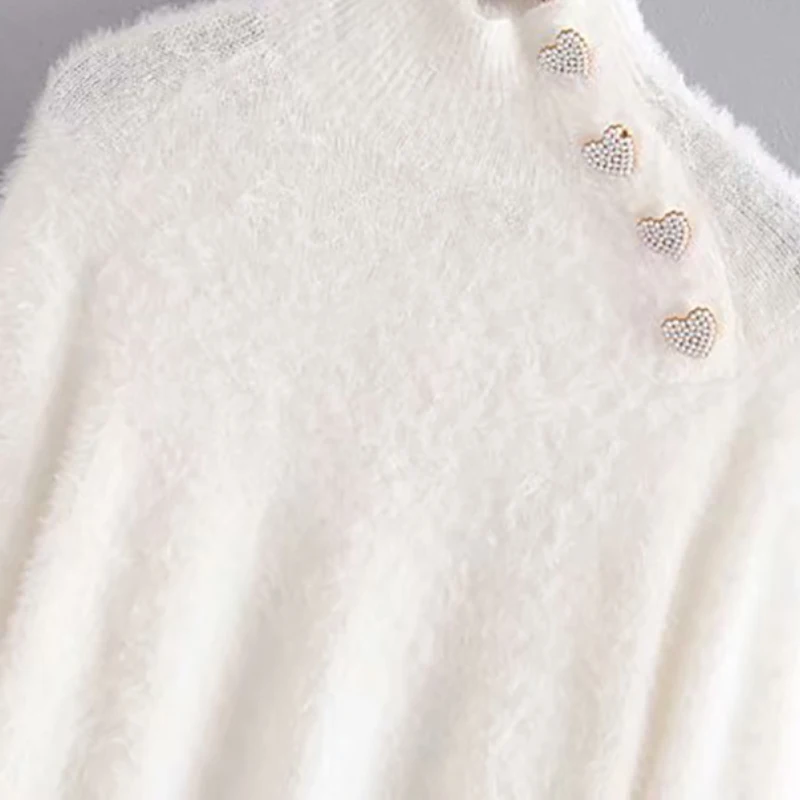 Женские модные мягкие вязаные свитера с бусинами и пуговицами облегающие