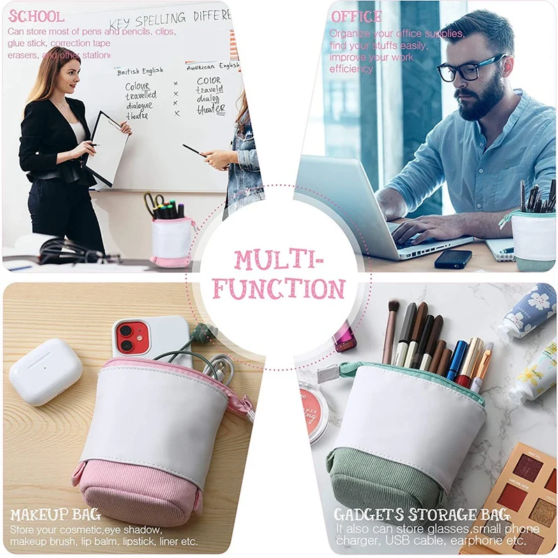 

3 Pieces Telescopic Pencil Case Pencil Holder Canvas Dual-Use -Up Stand Pencil Bags for School Office College