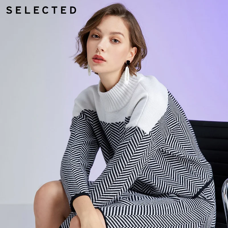 Женский свободный трикотажный свитер из жаккардовой ткани черного и белого