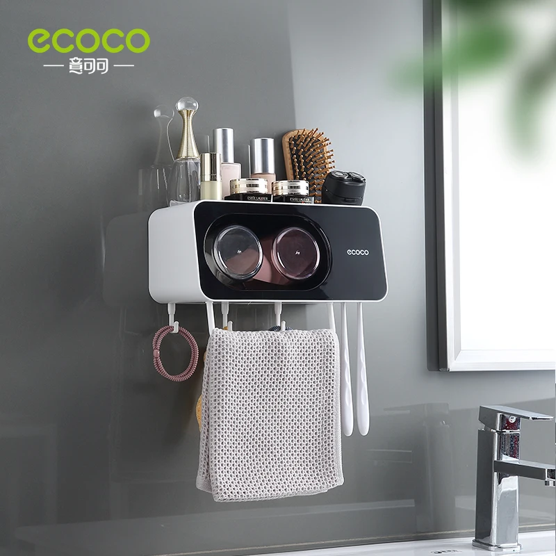 ecoco newest wall mount toothbrush cup holder multi functional bathroom accessories organizer rack with towel bar hooks free global shipping