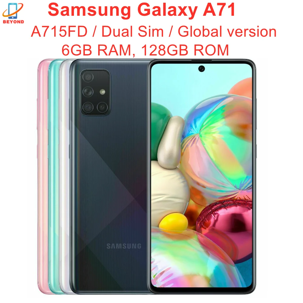 

Samsung Galaxy A71 A715FD Dual Sim 6.7" Global Version 6GB RAM 128GB ROM Snapdragon Octa Core 4 Camera NFC 4G LTE Mobile Phone