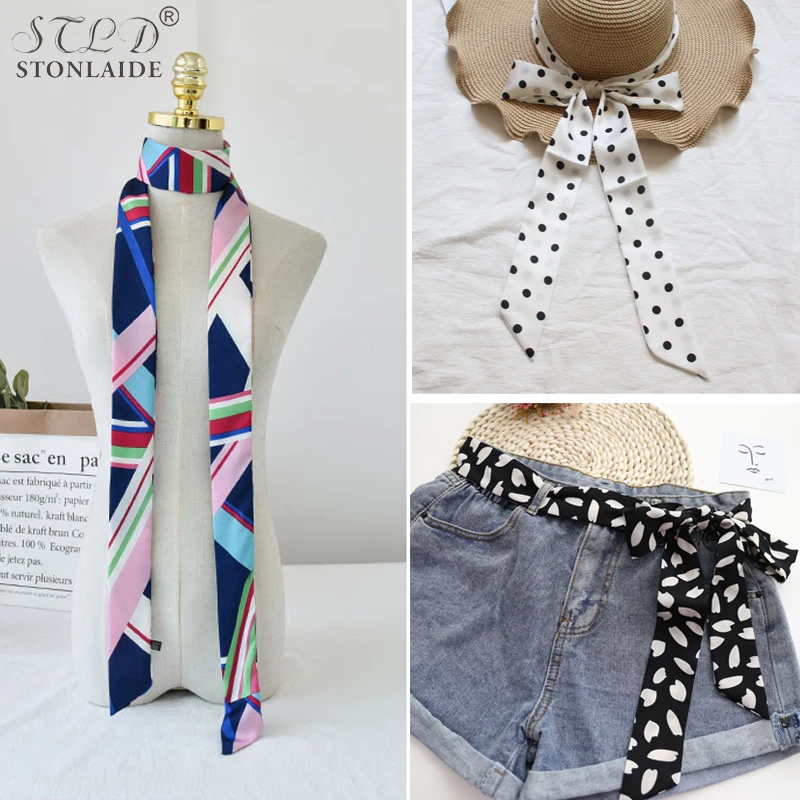 Новинка весенний узкий Двусторонний Шелковый шарф с принтом для девочек мешков
