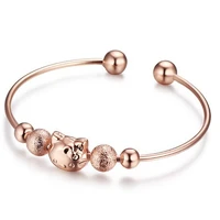 rose gold open sand beads kitty cat childrens bracelet