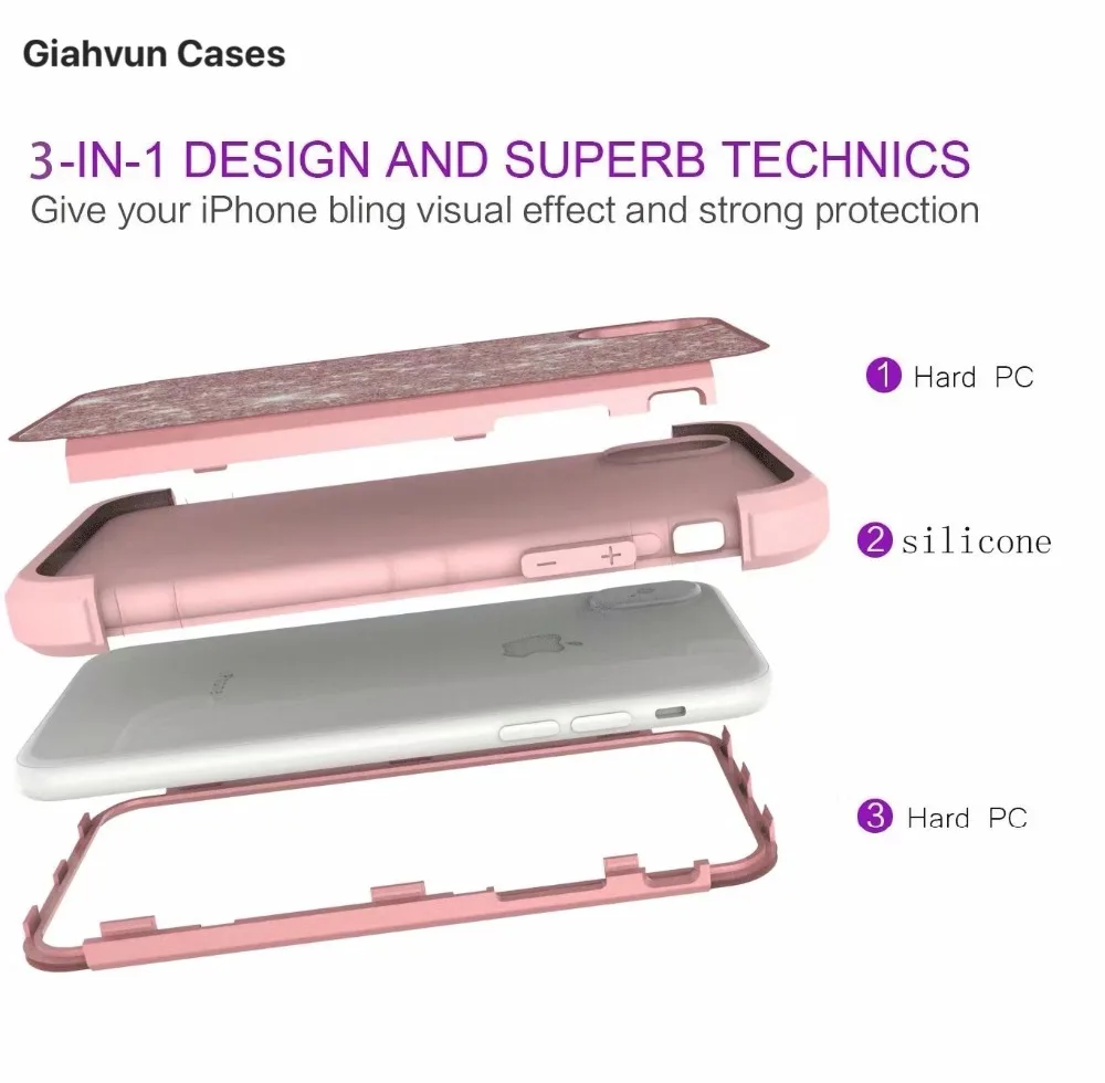 Блестящий ПК + Силиконовый чехол для iPhone XS MAX XR 6 6S 6G 7 8 S X plus 6plus 7Plus 8plus телефона |