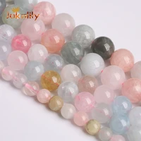 natural morganite gemstone beads colorful stone round loose spacer beads for jewelry making diy bracelet 4 6 8 10 12mm 15strand