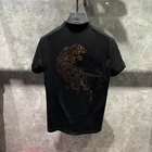 Летняя мужская рубашка поло с коротким рукавом, модная повседневная тонкая дышащая деловая Мужская рубашка поло со стразами