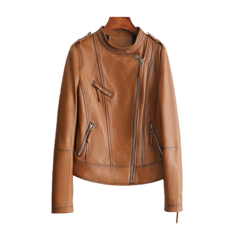 

Женская замшевая куртка из натуральной овечьей кожи, весна-осень, мотоциклетный костюм, верхняя одежда LF21046KQN