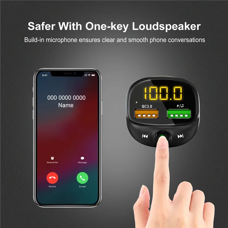 USLION Автомобильный Mp3 музыкальный плеер Bluetooth 5,0 приемник fm-передатчик двойной USB Автомобильное зарядное устройство U диск и TF карта музыкальный плеер без потерь