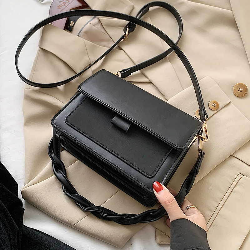 

Classic Designer Branded Small PU Leather Flap Crossbody Bags for Women 2021 Trend Shoulder Handbags Fashion