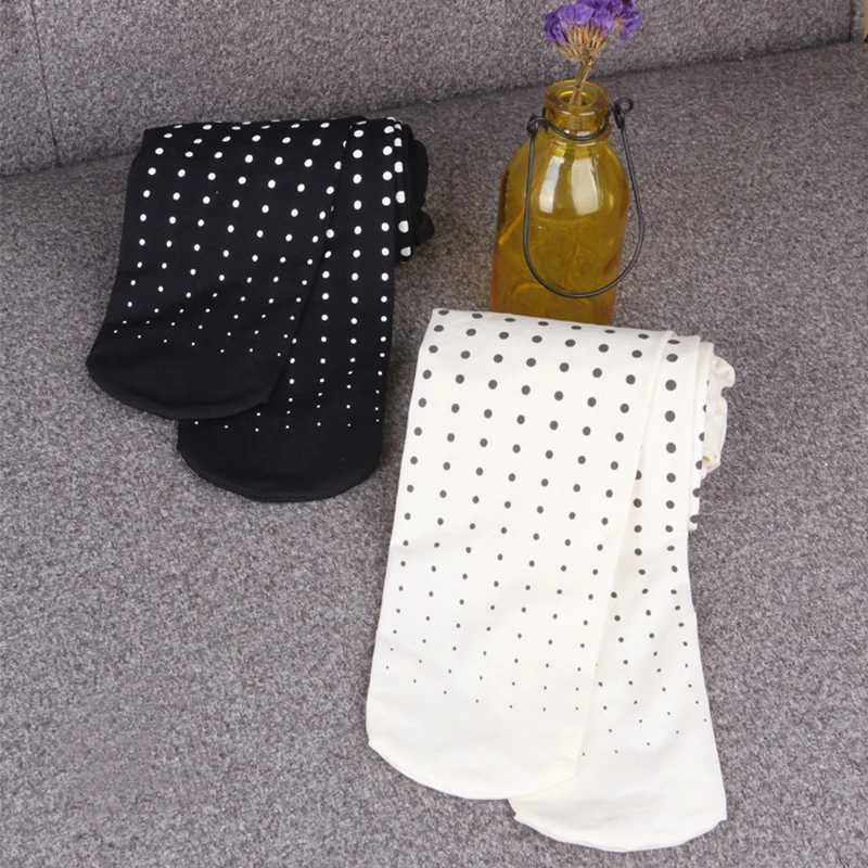 Милые женские колготки 80D с винтажным принтом летние бархатные в горошек для