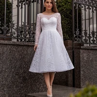 woman dresses 2021 long sleeve sheer neck wedding party wear casual a line sexy red black white lace bridal dress