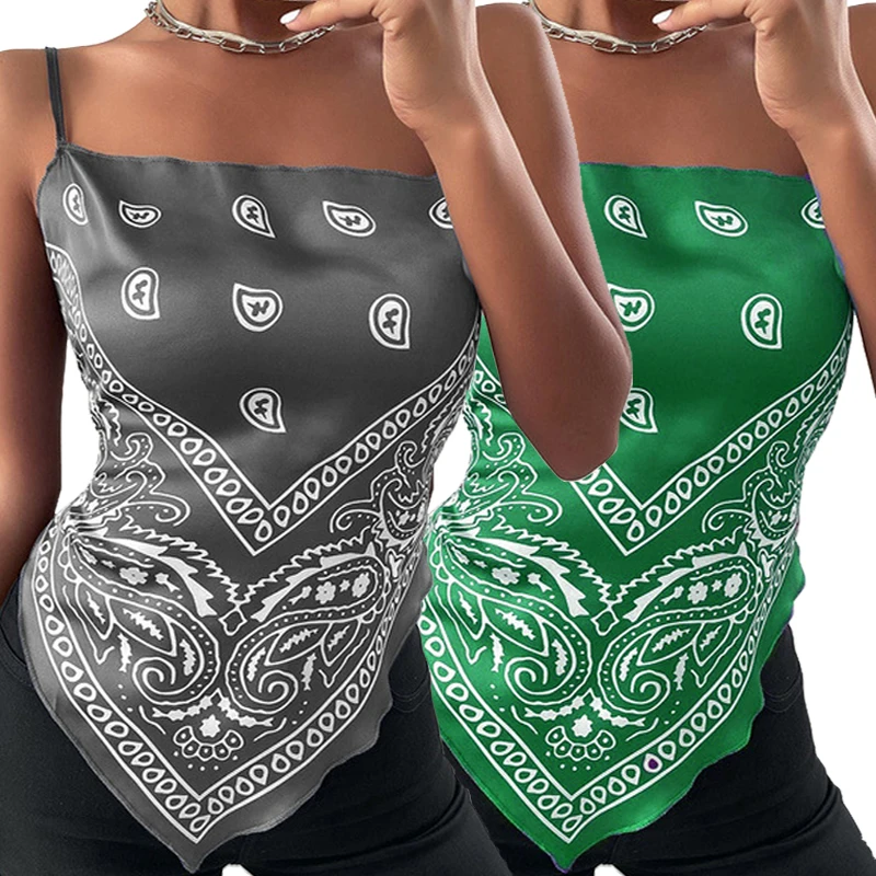 

S-5XL 8Colors Print Square Neck Backless Bowknot Satin Vest Chic Soft Women Summer Handkerchief Tank Tops