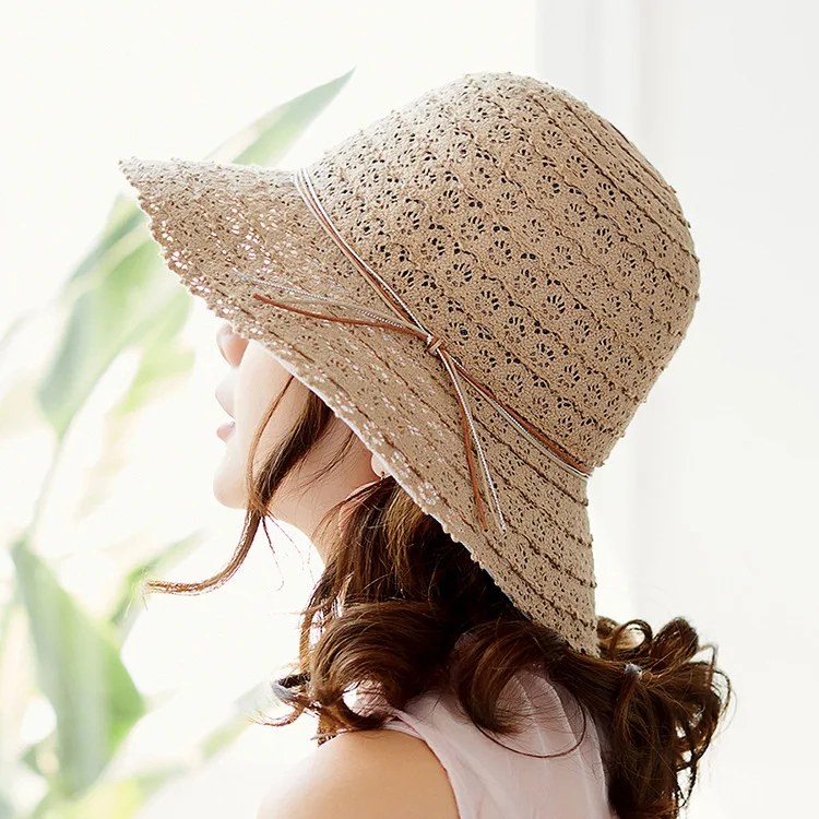 

Wide Wave Brim Folded OutdoorCap visors hat Women Summer Hats Sun Beach Panama Straw hat