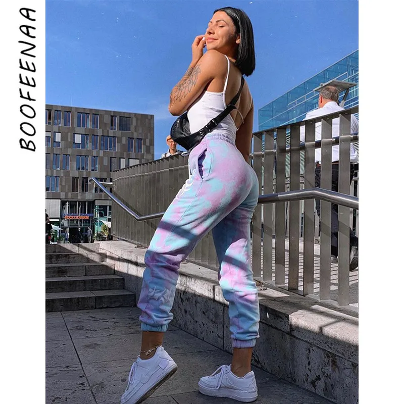 BOOFEENAA Tie Dye модные Беговые брюки в повседневном стиле женские уличные спортивные
