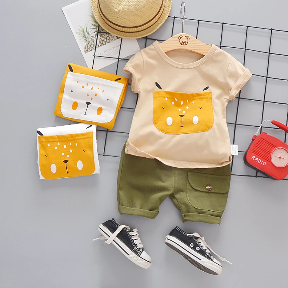 

2020 Toddler Girls Boys Clothes Summer Sets Cute Print Casual Suits Newborn Boys Clothes T Shirt Shorts Pants 2Pcs Kids Clothing