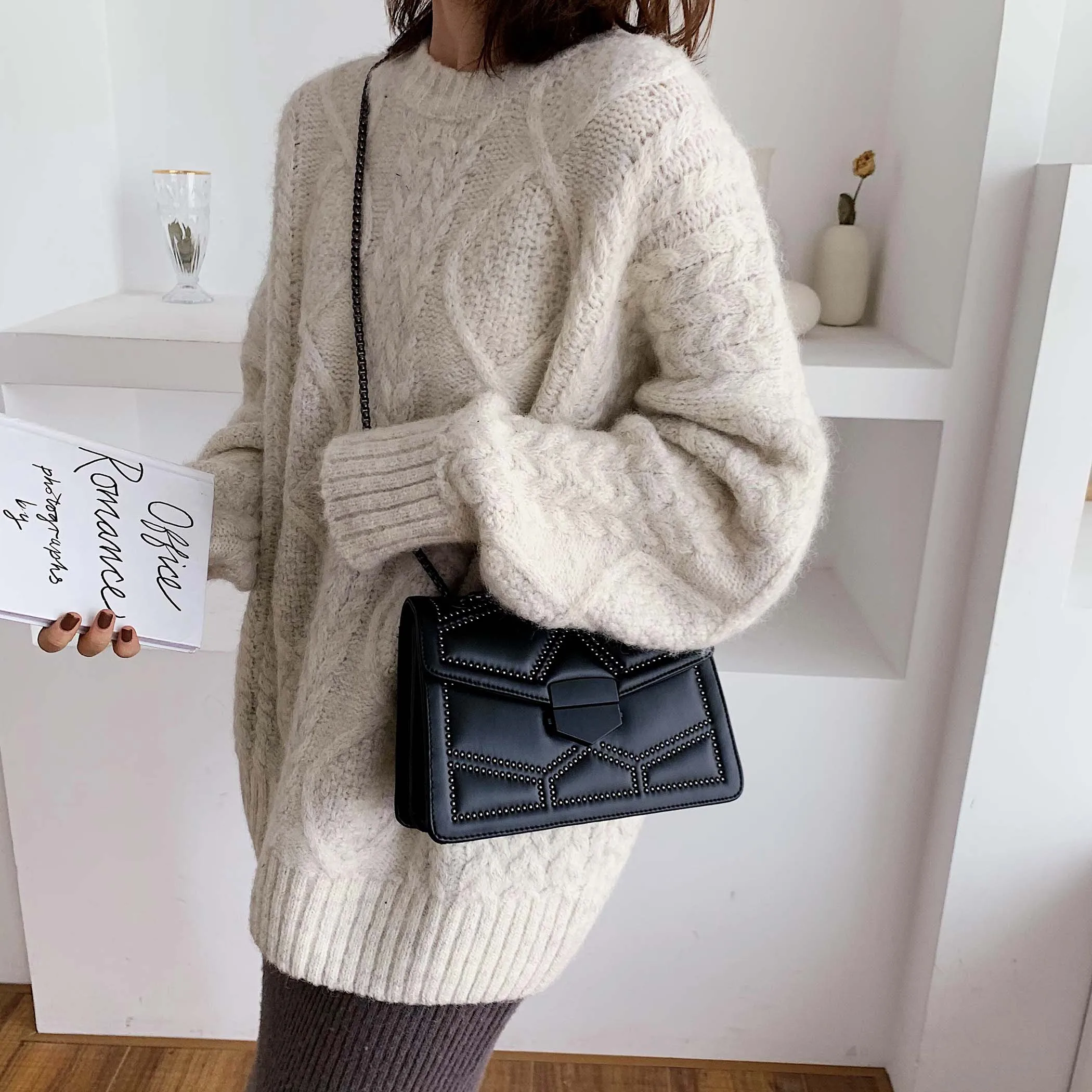 

Rivet Brand Designer PU Leather Crossbody Bags for Women 2020 Simple Fashion Chain Shoulder Bag Lady Luxury Satchel Handbags