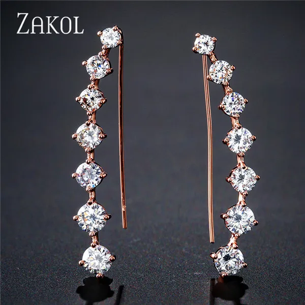 Rose Gold Color Серьги-гвоздики с четырьмя зубцами, CZ кристалл, розовое золото, серьги-гвоздики, ювелирное изделие для женщин, новинка, Brincos FSEP2185 - Окраска металла: Rose Gold Color