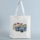 Винтажная многоразовая сумка для покупок с принтом камеры, модный дорожный тоут на плечо, складная эстетичная Сумочка для книг в стиле Харадзюку