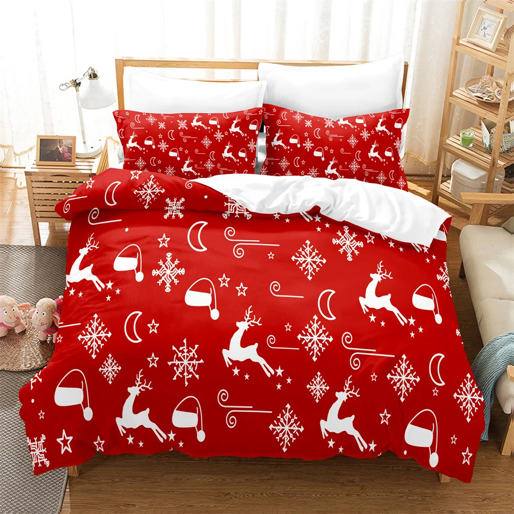

3PCS Snowflake Fawn Christmas Gift Bedding Sets Home Bedclothes Super King Cover Pillowcase Comforter Textiles Bedding Set