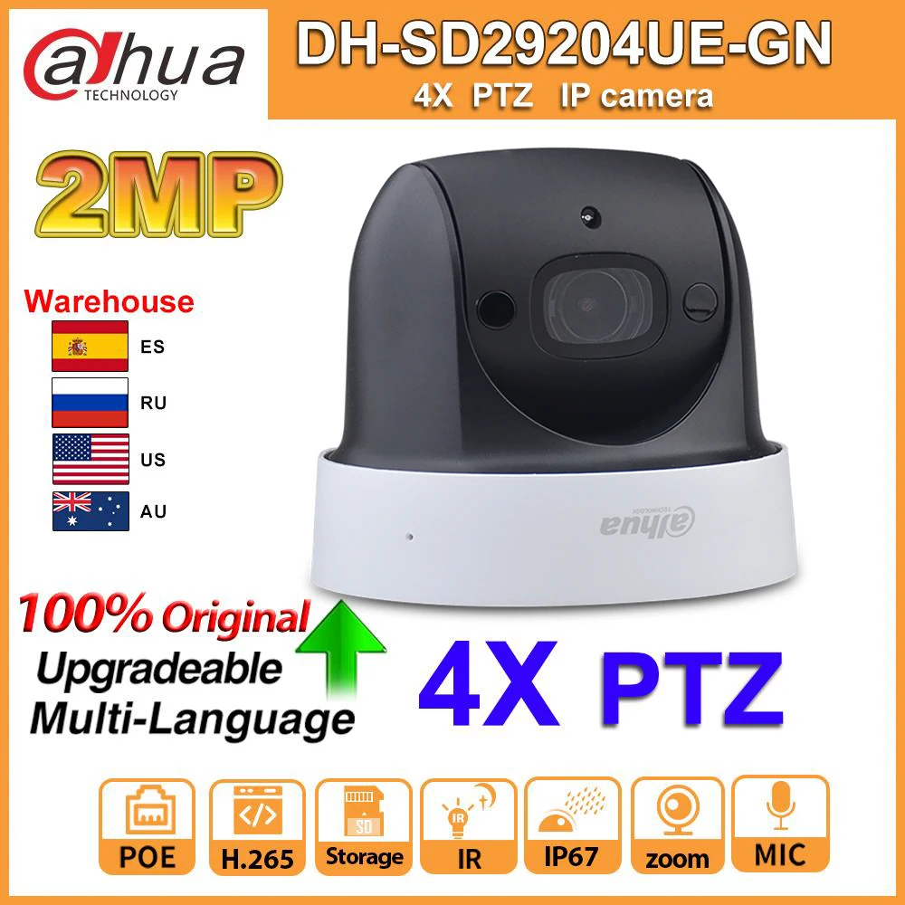 Dahua оригинальный PTZ SD29204UE GN 2MP POE 4X ZOOM Встроенный микрофон 30 м ICR Starlight WDR IVS распознавание лица ip камера Замена