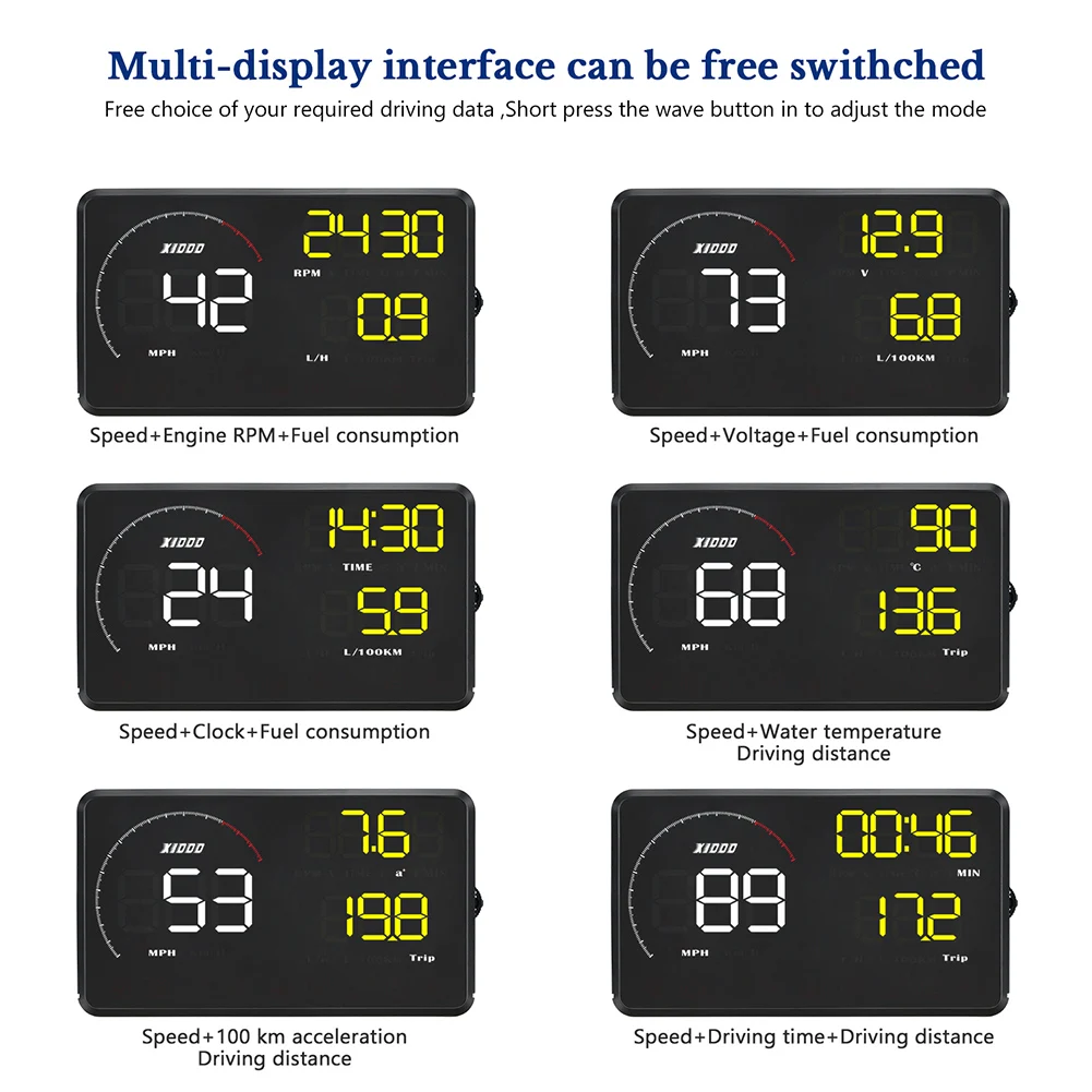 

Car Digital Meter HUD Heads Up Display KM/h Over Speed Alarm Fatigue Driving Alarm Large-screen TD326
