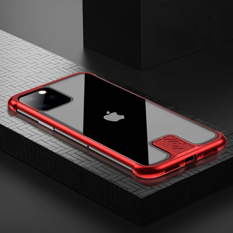 Бронированный металлический чехол-бампер для iPhone 11 Pro Max чехол Pull-Plus закаленное стекло высокопротивоударный чехол для iPhone 11 Pro Coque чехол - Цвет: Red