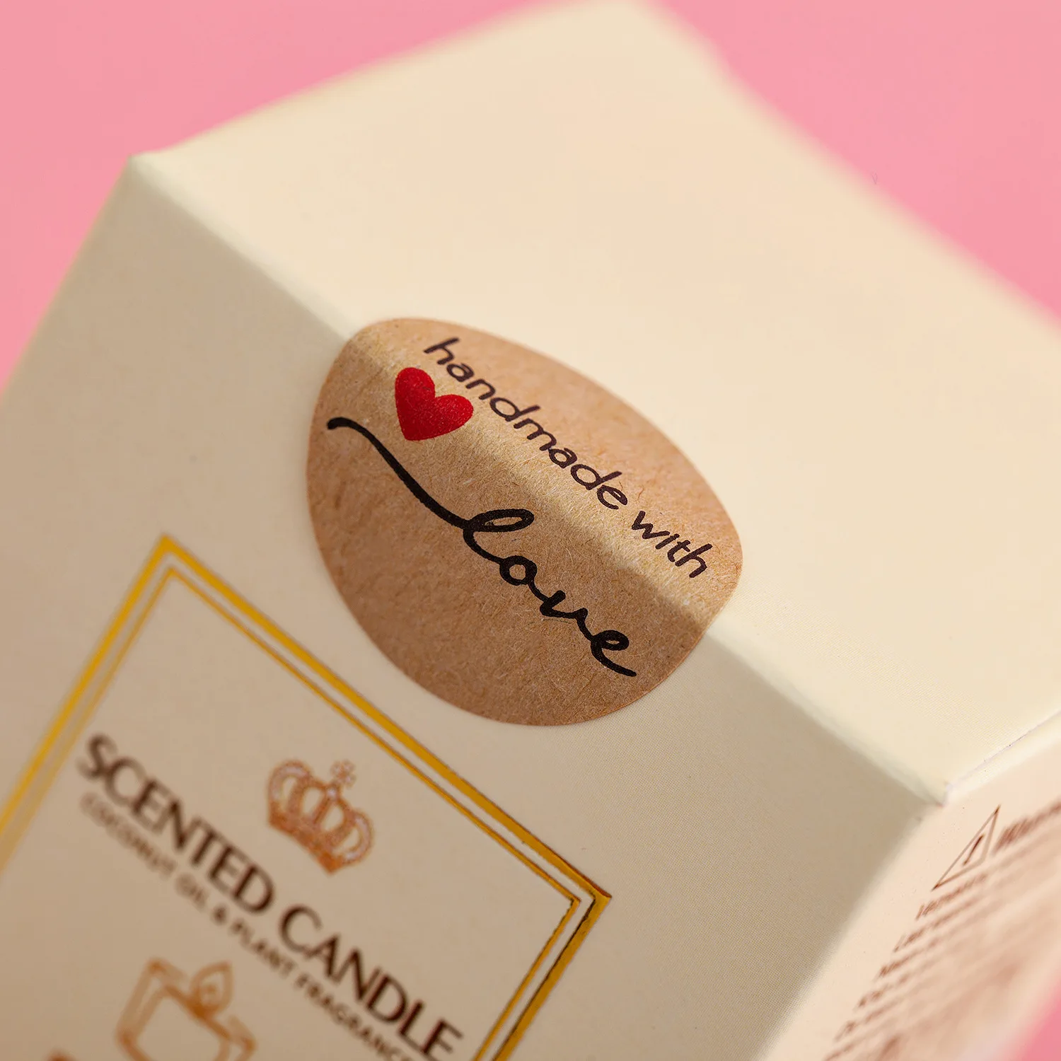 

500PCS Round Adhesive Labels Handmade With Love Kraft Paper Stickers Baking Wedding Party Decoration Thank You Stickers