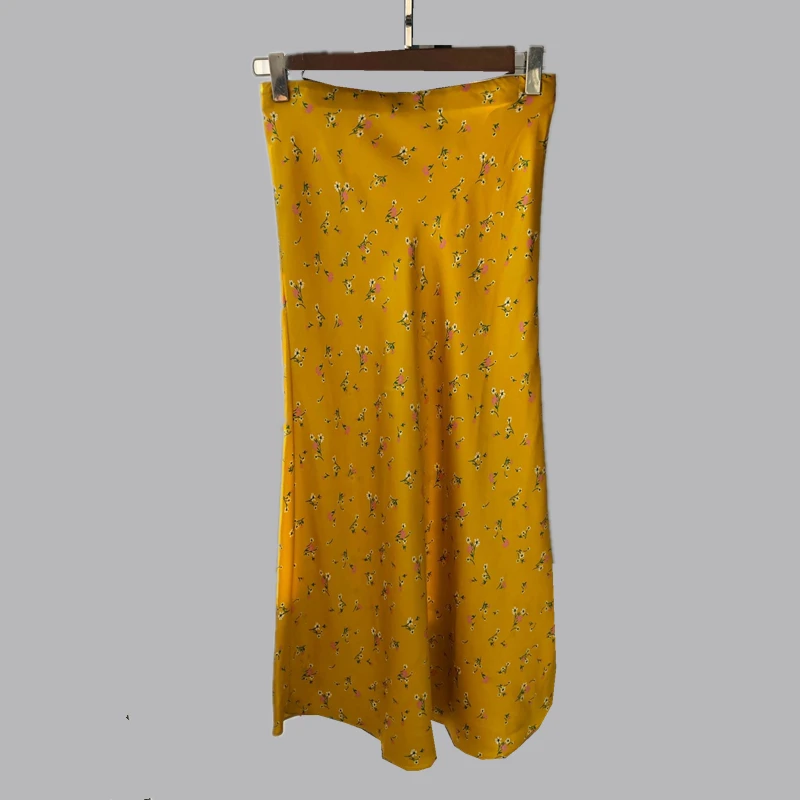 

Женская длинная юбка-годе, Роскошная атласная юбка средней длины из шелка с винтажными цветами, лето 100%