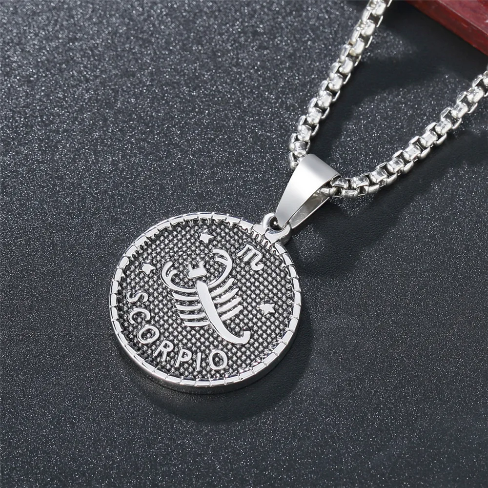 

Twelve Constellation Scorpio Round Pendant Necklace Men's Women's Necklaces New Fashion Retro Metal Accessories Party Jewelry