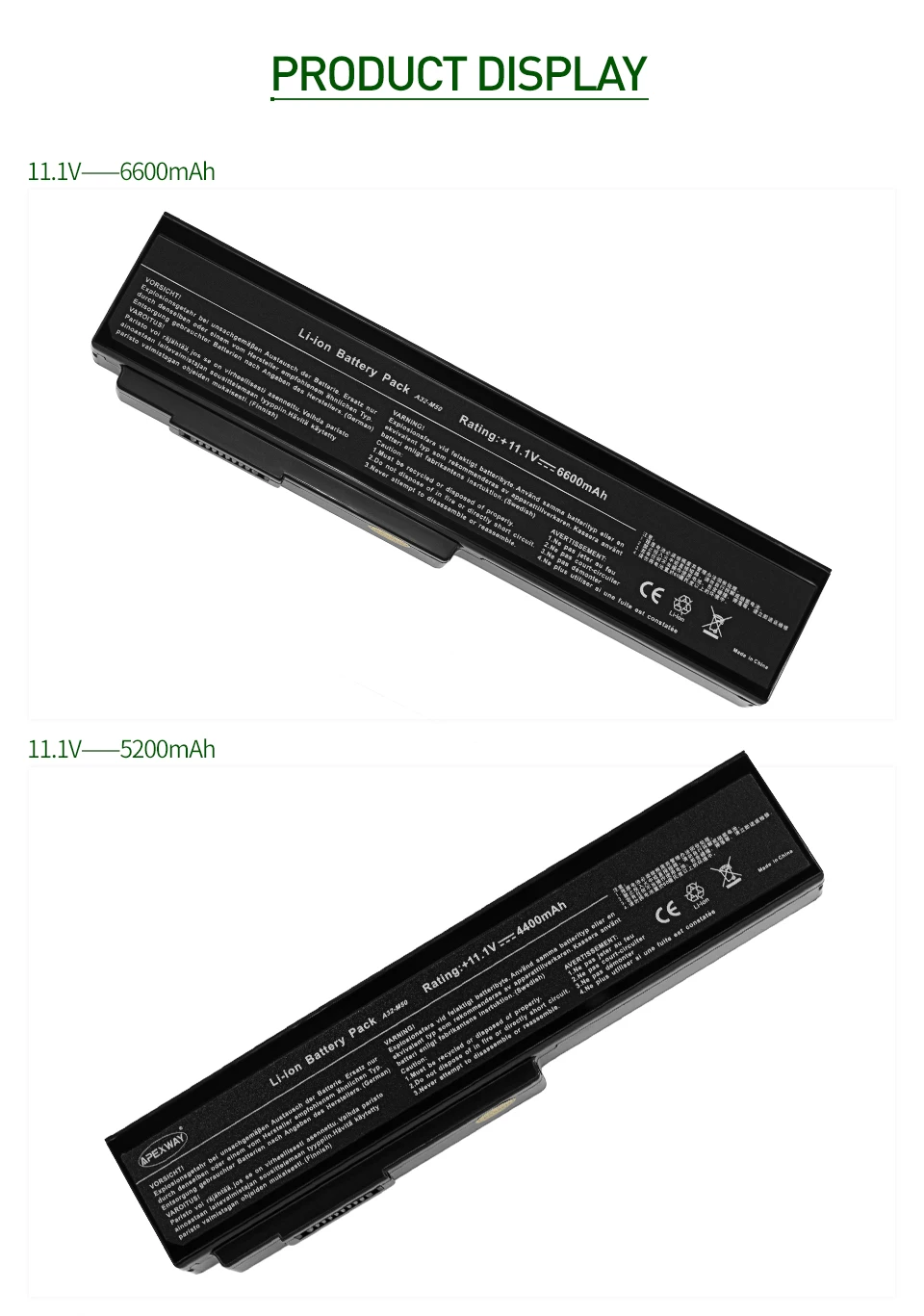 ApexWay Аккумулятор для ноутбука ASUS N61 N61J N61Jq N61V N61Vg N61Ja N61JV N53 M50 M50s N53S A32-M50 A32-N61 A32-X64 A33