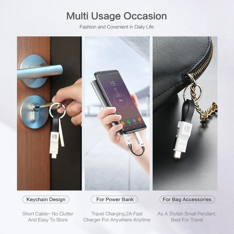 USB-кабель FLOVEME 3 в 1 Micro USB Type-C кабель с подсветкой для iPhone XR X Samsung HUAWEI 2A мини-брелок