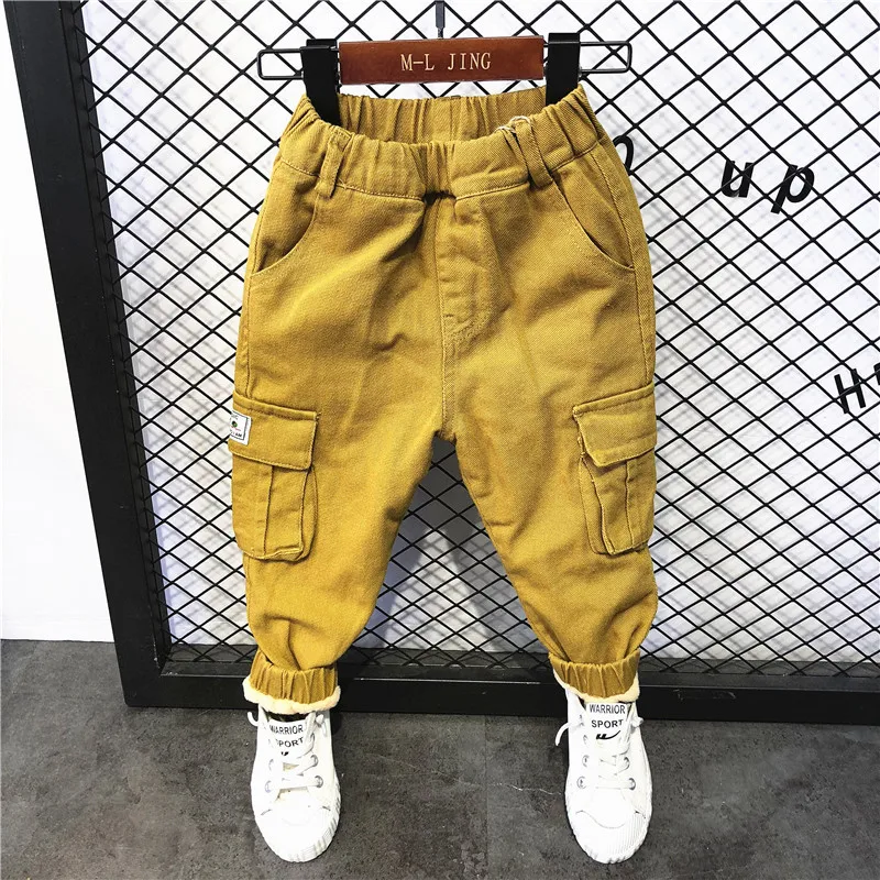 Модные штаны WLG для мальчиков Детские Зимние желтые черные бархатные теплые