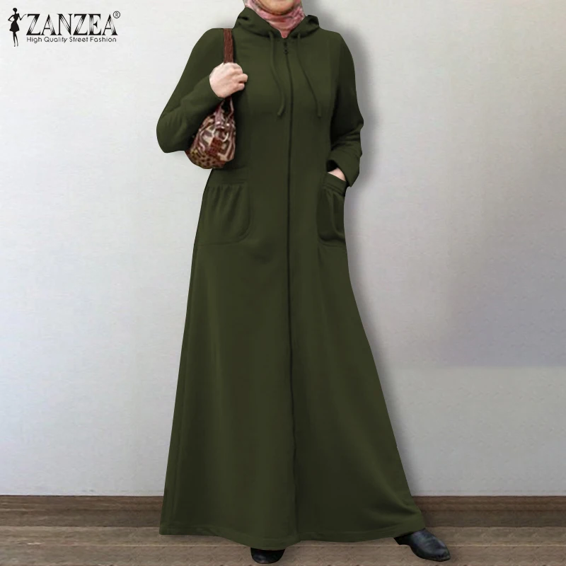 Платье ZANZEA женское повседневное с капюшоном и длинным рукавом свитшот худи