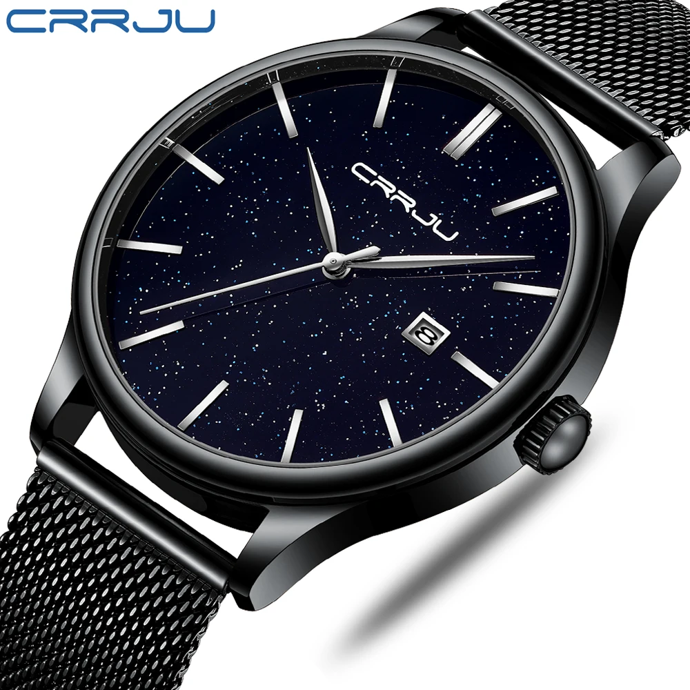 Mens Fashion Stainless Steel Watches relogio masculino CRRJU Luxury Men Casual Dress Waterproof Quartz Wristwatch | Наручные часы