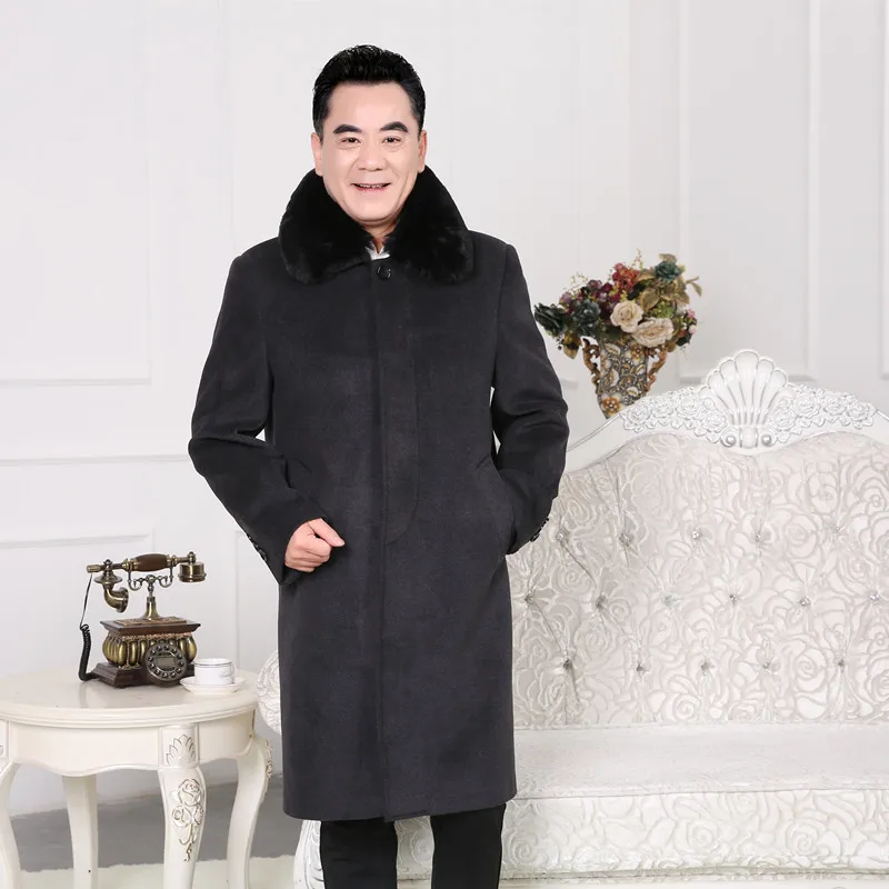 

New Arrival Winter Men's Long Woolen Coat Fur Collar Warm Woolen Coats Male Solid Color Slim Casual Windbreaker Jacket 5XL