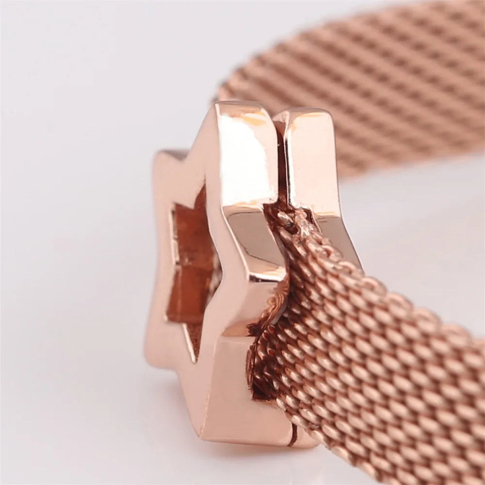 

Genuine 925 Sterling Silver Bead Charm Rose Gold Reflexions Star Clip Stopper Lock Beads Fit pan Bracelet Diy Jewelry