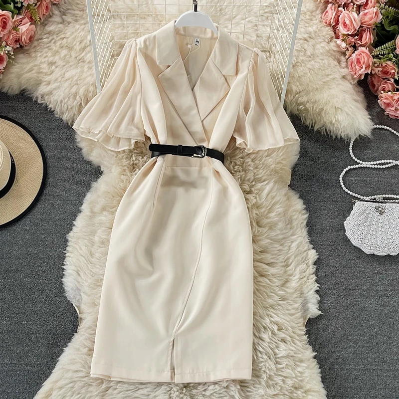 

Amolapha Summer OL Women Elegant Patchwork Office Korean Plus Size Dress With Belt Vestido Casual Slim Basic Workwear