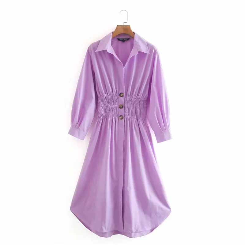 

Женское длинное платье с высокой эластичной талией, фиолетовое однобортное платье с длинным рукавом