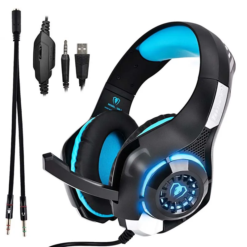 Камуфляж PS4 Play 4 Pro гарнитура бас игровые USB наушники шлем с микрофоном для Xbox One для ПК мобильный телефон - Цвет: GM-1Blue