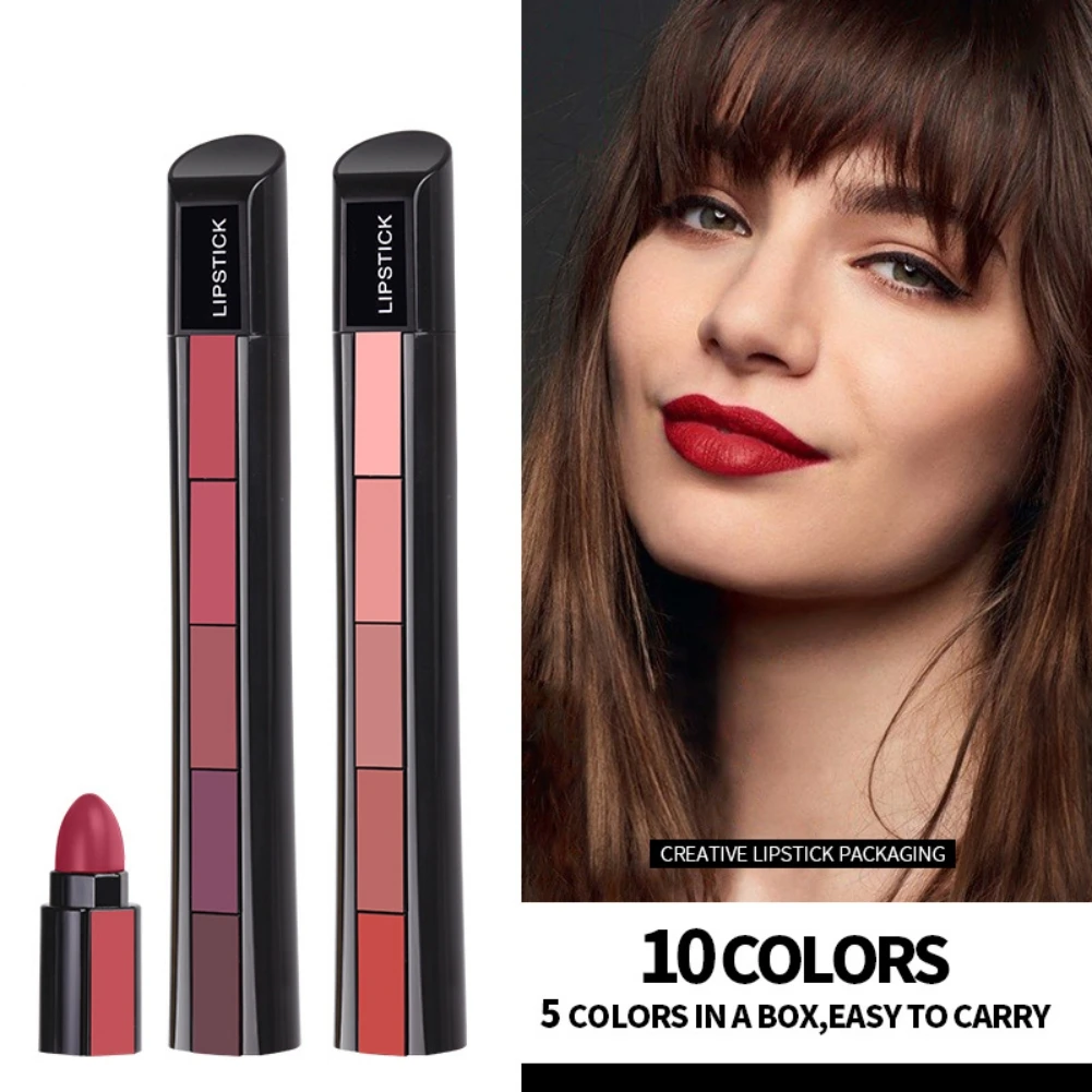 5 in 1 Long Lasting Lip Tint Matte Lipsticks Makeup Combination Strip Set Moisturizing Lips Cosmetics |